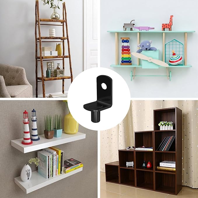 Shelf Support Pegs, 40 Pcs L-Shaped Black Steel Cabinet Shelf Brackets with Hole, 5mm Diameter, for Bookcase, Kitchen, Closet Shelves