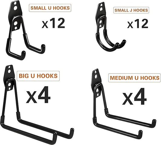 32 Pack Steel Garage Hooks Heavy Duty, Utility Wall Mount Hook with Anti-Slip Coating, Hanger & Organizer for Bulk Items, Bikes, Ladders, Power Tools, Ropes, and More Equipment