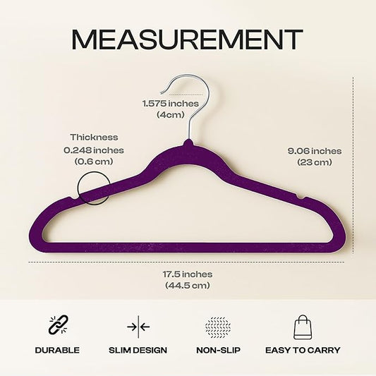Utopia Home Velvet Hangers 50 Pack – Luxury Non-Slip Slim Pant & Coat Hangers, Strong Space-Saving Clothes Hangers with Pants Bar and 360° Swivel Hook – Purple