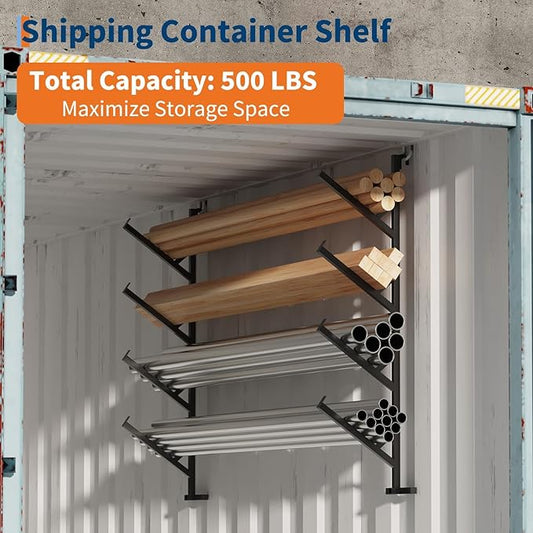 2 Pack Heavy Duty Shipping Container Shelving for Vertical Storage, 4 TierPipe Rack for Containers for Storage, No-Drill Shipping Container Brackets and Shipping Container Accessories Set