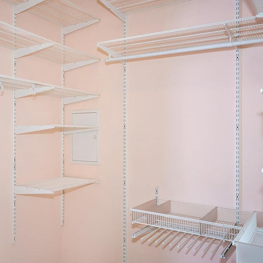 12 Pack 60 Inch Dual Track Upright Wall Shelving System Shelf Bracket Twin Slot Shelf Rail Twin Track Upright Heavy Duty Support System for Pantries, Linen Closets, Laundry Rooms (White)