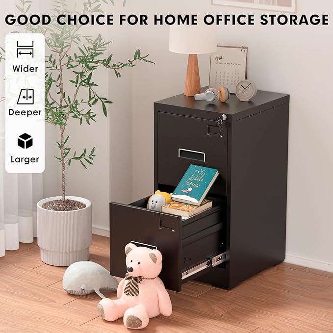 Greenvelly 18" D Vertical File Cabinet, 2 Drawer Locking Cabinet for Home Office, Black Metal for Hanging Letter/Legal Folders, Easy Assemble