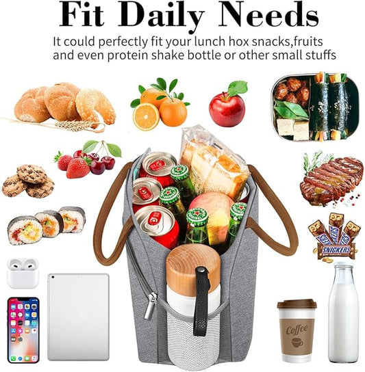 Coobiiya Lunch Bag Lunch Box for Women Men,Small Leakproof Cute Lunch Tote Large Capacity Reusable Insulated Cooler Lunch Container for Work/Office/Picnic/Beach,Grey