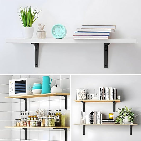 12" x 10" Metal Shelf Brackets, Heavy Duty L Hanging Angle Brackets, Iron Wall Bracket for Countertop Support, Corner Brace Joint, Black, 4 PCS