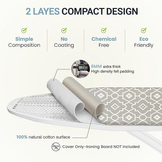 Ironing Board Cover and Pad 18"x54" Extra Thick Natural Cotton Scorch & Stain Resistant Iron Board Cover Extra large Iron Board Cover with Fasteners Heavy Duty Heatproof Elastic Edge Geometric