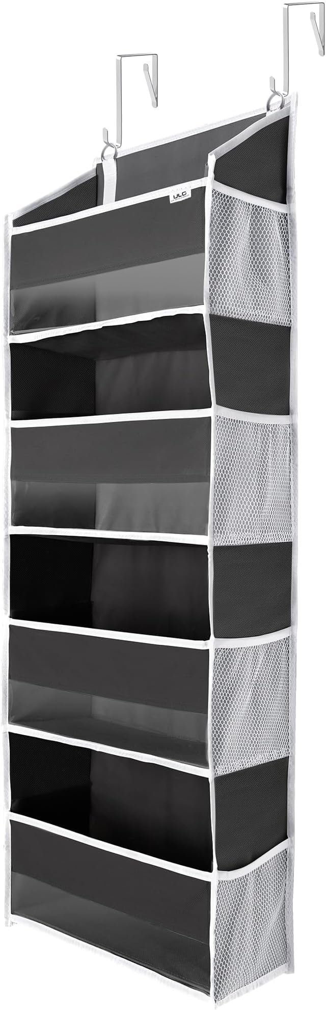 ULG 1 Pack Over Door Organizer with 4 Large Pockets 6 Mesh Side Pockets, 36 lbs Weight Capacity Hanging Storage Organizer with Clear Window for Bedroom Nursery, Baby Kids Toys, Diapers, Dark Grey