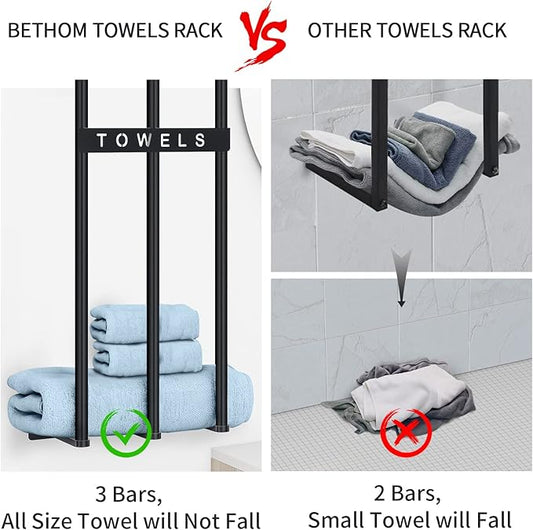 Towel Racks for Bathroom, 30 Inch Towel Rack for Rolled Towels, Wall Mounted Towel Rack for Small Bathroom, Modern Bath Towel Holder for Space Saving, Black