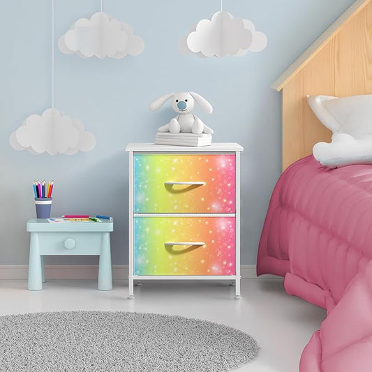 Sorbus Nightstand with 2 Drawers - Kids Bedside Furniture End Table Night Stand - Steel Frame, Wood Top & Easy Pull Fabric Bins - Dresser & Chest for Home, Bedroom Accessories, Office & College Dorm