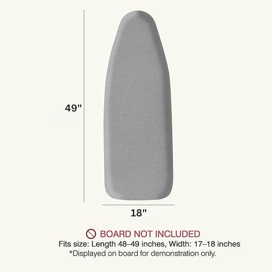 Ironing Board Cover and Pad 18"x49" Extra Thick Natural Cotton, Scorch and Stain Resistant Iron Board Cover, Wide Ironing Board Cover with Fasteners Heavy Duty Heatproof Elastic Edge Gray