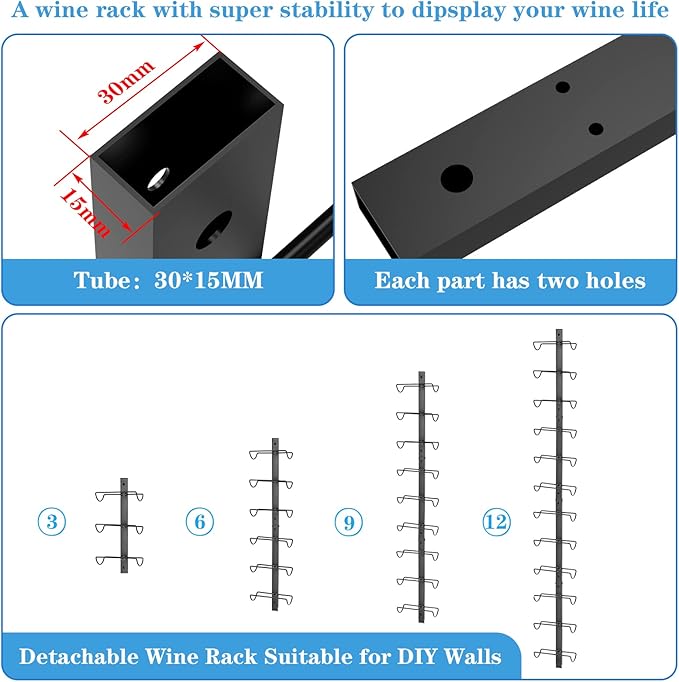 Sonyabecca Wall Wine Rack for 12 Wine Bottles?DIY Detachable Wine Storage Organizer, Wall Mount Wine Bottle Display Holder Used As One or Four, for Kitchen,Pantry,Wine Cellar,Housewarming Gift
