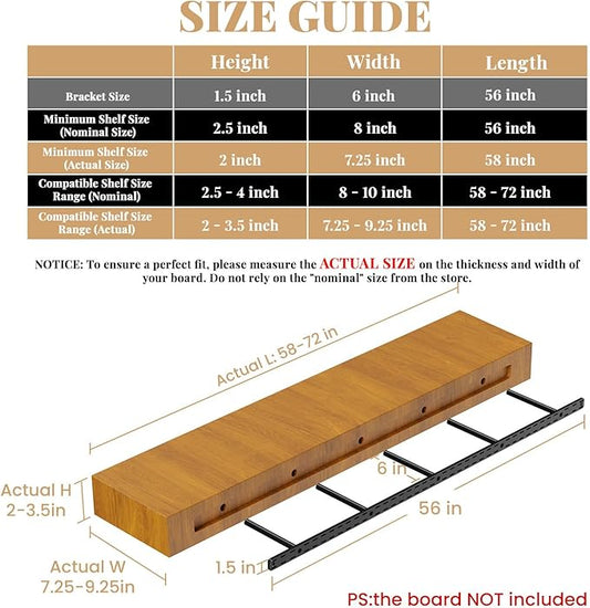 1 Pack Large Shelf Brackets Long Floating Shelf Bracket Invisible Floating Shelf Hardware Heavy Duty Floating Mantel Brackets(56"X6"X1.5" with Tools)