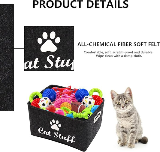 Geyecete Cat Apparel & Accessories/Cat Toys/Pet Supplies Storage Basket/Bin with Handles, Collapsible & Convenient Storage Solution for Office, Bedroom, Closet, Toys, Laundry(Dark Grey)