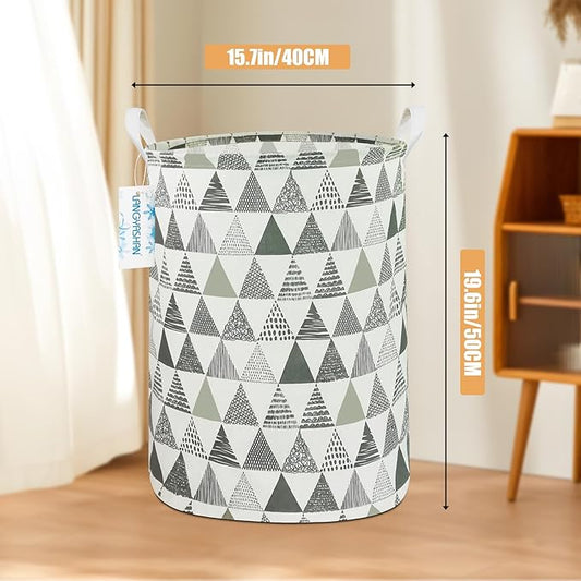 LANGYASHAN Laundry Basket Canvas Fabric Collapsible Organizer Basket for Storage Bin Toy Bins Gift Baskets Bedroom Clothes Children Nursery Hamper (Grey triangle)