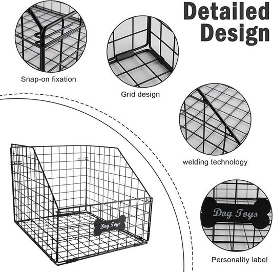 Large Dog Toy Basket,Pet Storage Box Toys Bin Metal Organizer Container Dogs Wire Rack Baskets Food Bins for Living Room Boxes Outdoor Plastic Supplies Organizers Puppy Cat Black Cabinet Chest.