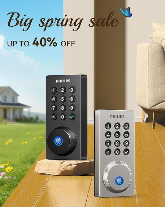 Philips Wi-Fi Door Lock, WiFi Smart Lock Keyless Entry Deadbolt for Front Door, Compatible with Alexa & Google Assistant, Remote Control, Built-in WiFi, APP Fingerprint Passcode Unlock, Auto Locking