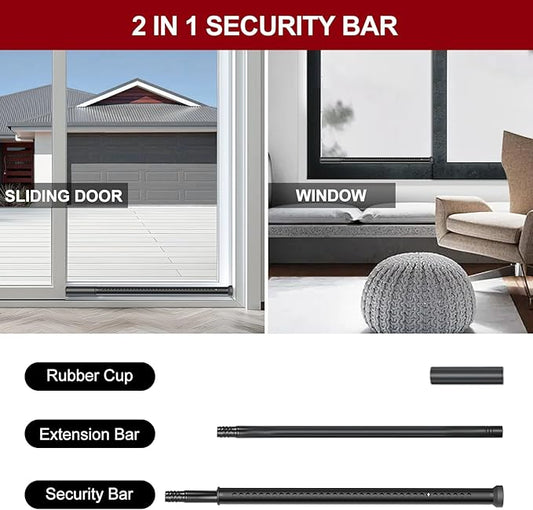 AceMining Sliding Door Security Bar,Heavy Duty Sliding Patio Door Lock Bar, 20-50inch Adjustable Multi-use Window Security Bars, Sliding Door Stopper,Black,1Pack