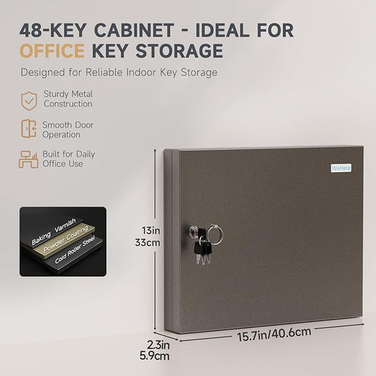 48 Key Lock Box – Wall Mounted Key Cabinet with Magnetic Door & Key Tags, Steel Lockable Key Organizer for School, Office, Hotel, Property Management