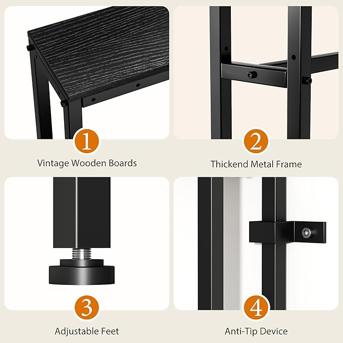 GRLEAF L Shaped 78" Narrow Console Sofa Table with Built-in Power Strip (2 AC Outlets & 2 USB Ports) – 4.9ft Power Cord, Metal Frame, Easy Assembly, Ideal for Behind Couch, Hallway (Black, 78IN)