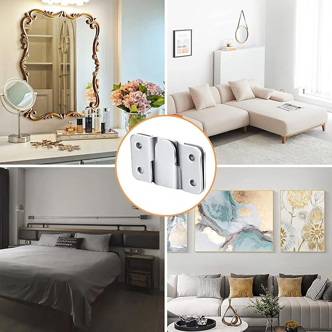 Flush Mount Bracket, Headboard Wall Mounting Brackets-56 x 30mm Interlocking Hanging Bracket, Mounting Hardware for Picture Hanging and Sectional Couch Connectors (4 Pairs)