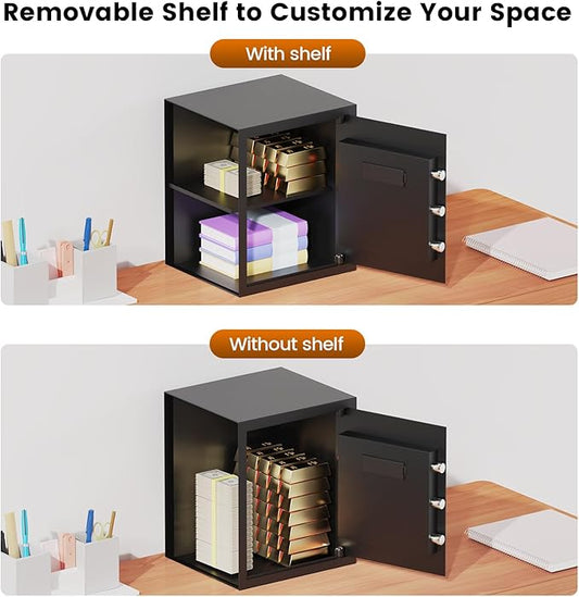 16.54 Inches Tall Safe Box, 2.5 Cuft Home Safe with Fireproof Waterproof Bag, Anti-Theft Digital Security Lock Box with Smart Alert System, Removable Shelf, Mute Function, Document Safes for Jewelry