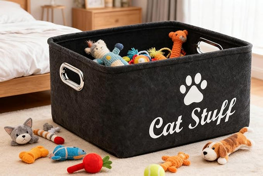 Cat Toy Bin Box Basket Storage container,Pet Toy Basket Bin Box For Cat Toys,Cat Toy Baskets With Metal Handles