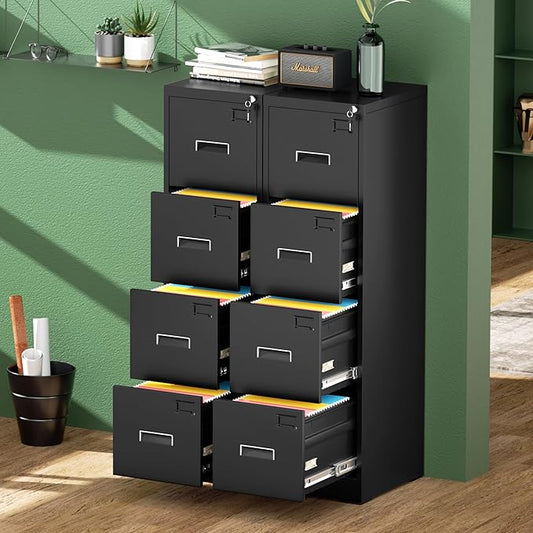 Greenvelly 18" D Metal 4-Drawer Locking Vertical File Cabinet for Home Office, Black Metal for Hanging Letter/Legal Folders, Easy Assemble