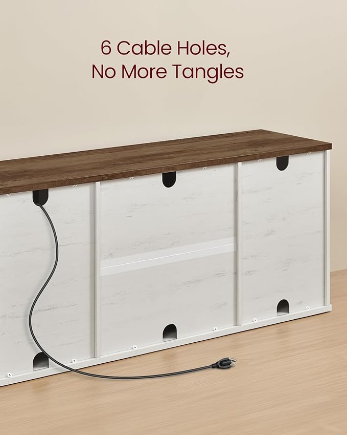 VASAGLE Farmhouse TV Stand for TVs up to 80 Inches, Entertainment Center with Storage Cabinets and Sliding Barn Doors, Media Console Table for Living Room, Rustic White and Honey Brown ULTV537W01