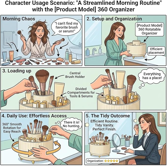 360 Degree Rotating Desktop Organizer,Makeup Brushes,Pencils,Desktop Stationery Storage Rotating Rack,Premium Plastic Organizer For Office,School And Home (Cream White)