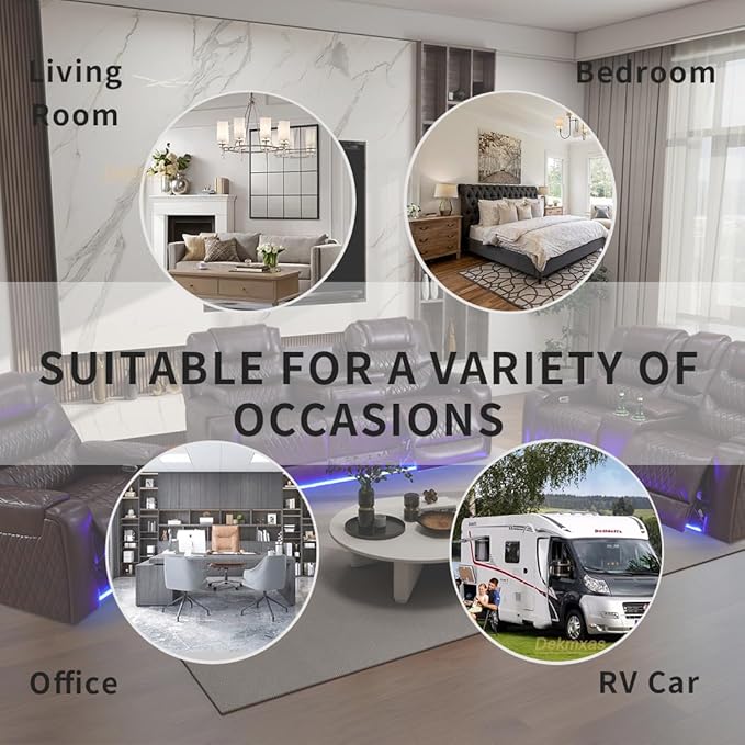 Living Room Furniture Sets, 3-Piece Power Reclining Breathing Leather Sofa Set with Storage Console, 5 Power Recliner Seats/Cup Holder/LED Light/USB Port for Living Room Sofa, Office