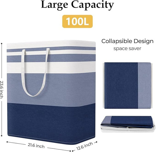 StorageRight Laundry Basket Hamper Large Collapsible Laundry Hamper with Easy Carry Handles,Freestanding Clothes Hampers for Laundry, Bedroom, Dorm, Clothes, Towels, 100L, Gradient Blue
