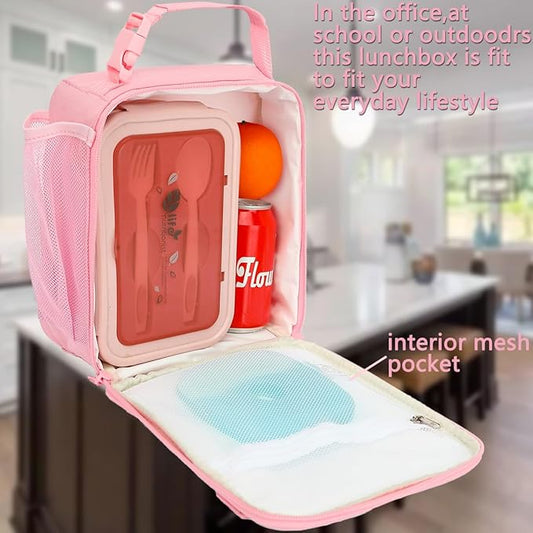 FlowFly Kids Lunch box Insulated Soft Bag Mini Cooler Back to School Thermal Meal Tote Kit for Girls, Boys, Glitter-Unicorn