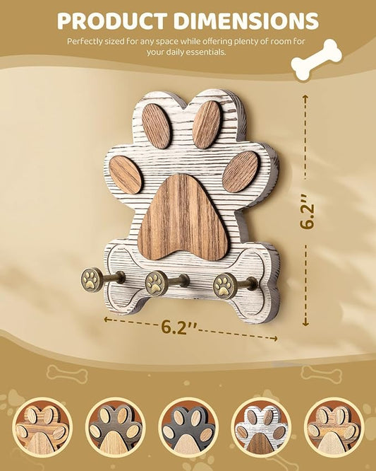 MTERSE Pine Wood Decorative Key Holder Wall Mount – Cute Dog Paw Key Hooks for Wall, Dog Leash Holder for Home Decor – Farmhouse Coat Rack for Entryway, Bedroom & Home Office (White)