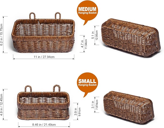2 Pack Woven Storage Basket,Organizer Trays, Paper Box,Vintage Bin for Bathroom, Kitchen,Vanity Countertop Table Shelf, Open Storage Bins for Living Room, Bedroom, Balcony, Garden (Brown, 2 pc (S+M))