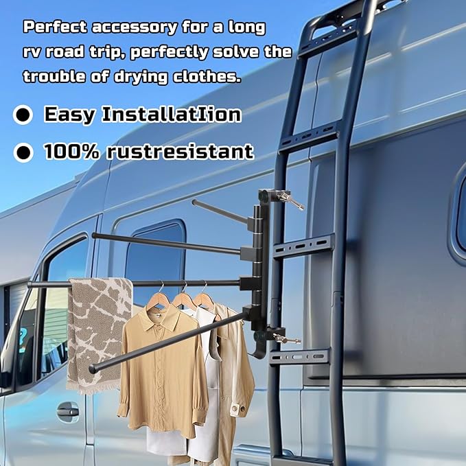 RV Clothes Drying Rack, Aluminum, 304 Stainless Steel Accessories Versatile No Drilling Anti-Rust for Ladder, Boats, RV, Camper, Trailer, Travel, Hotel, Home