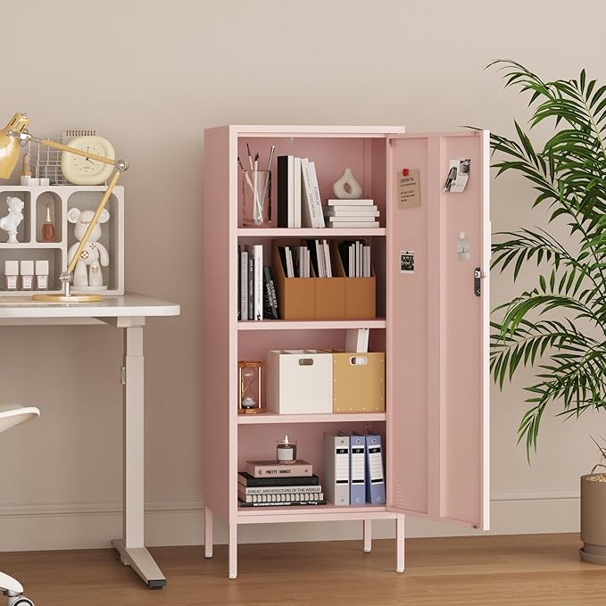 Metal Lokcer Cabinet (Pink, 19.69" D x 15.75" W x 49.21" H)