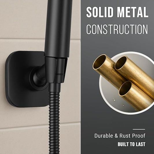 G-Promise Metal Handheld Shower Head Holder, Adjustable Wall Mount Shower Wand Bracket, Strong Adhesive Disc Mount or Drill Installation (Square, Matte Black)
