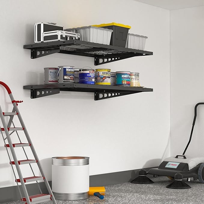 FLEXIMOUNTS 2 Pack 2x4ft Garage Storage 24x48 inch Heavy Duty Bike Wall Shelving Rack, 660lbs Total Weight Capacity, Black, Pro Series