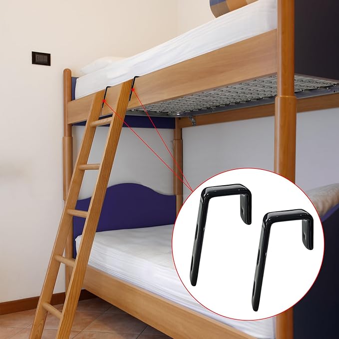 4pcs Iron Bunk Bed Ladder Brackets, PVC Coated Stainless Steel Angled Ladder Hooks Heavy Duty Hardware Utility Hook Loft Bed Hanger (Black)
