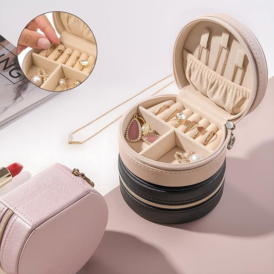 ProCase Travel Size Jewelry Box, Mini Portable Seashell-Shaped Jewelry Case, 2 Layer Organizer in PU Leather for Women -Champagne