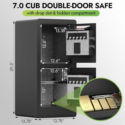 Safe with Drop Slot, 7.0 Cu Ft Drop Safe for Business Biometric Cash Safes with Removable Shelves & Fireproof Bag Commercial Safes for Restaurants, Supermarkets, Retail Stores