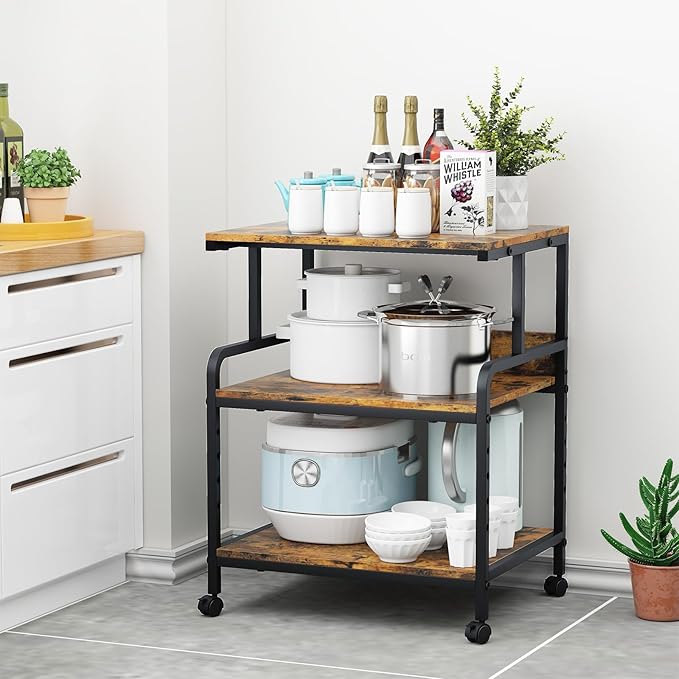 Large Printer Stand with Storage Shelf, 23.6" W x 18.9" D Printer Cart with Wheels, 3 Tier Mobile Printer Table for Home Office,Stands for Heat Press Scanner Fax (Brown)