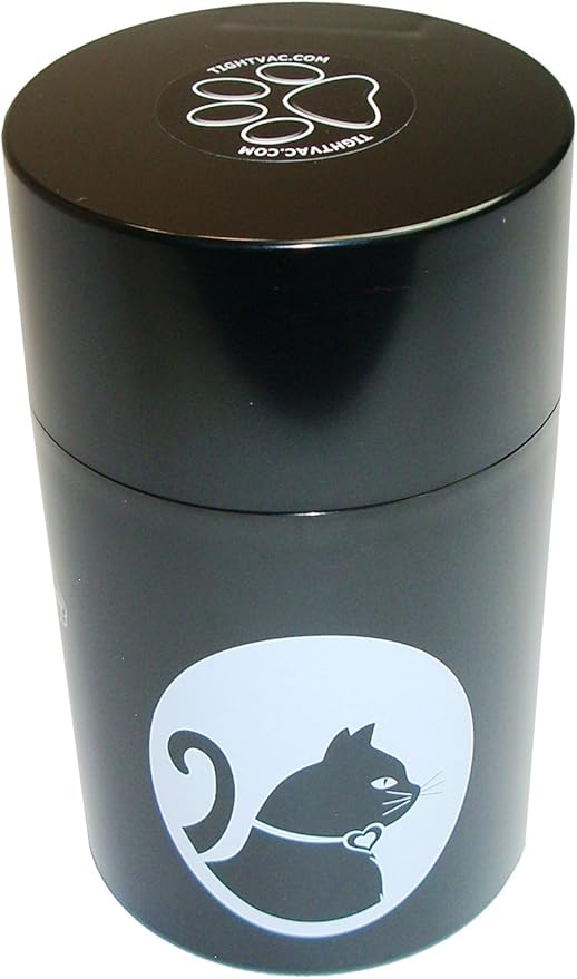 Tightpac America, Inc. Pawvac 6 Ounce Vacuum Sealed Pet Food Storage Container; Black Cap & Body/White Cat