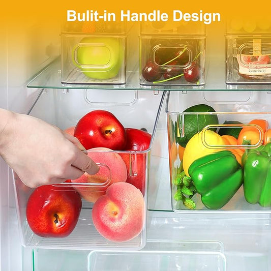 Hudgan 8 Packs Refrigerator Organizers and Storage,4 Large Clear Plastic Bins and 4 Small Stackable Clear Containers for Home Edit, Kitchen Cabinet, Freezer, Bathroom, Office, Drawer
