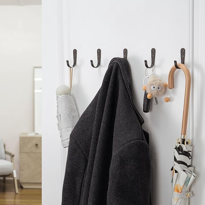 10Pcs Wall Hooks for Bathroom, Kitchen, Closet, and Garage - Black Metal Hooks for Hanging Coats, Towels, Hats, Keys, Bags, and Coffee Cups - Holds Up to 40 lbs | for Bathroom, Kitchen, Closet, and Garage, for Hanging Coats, Towels
