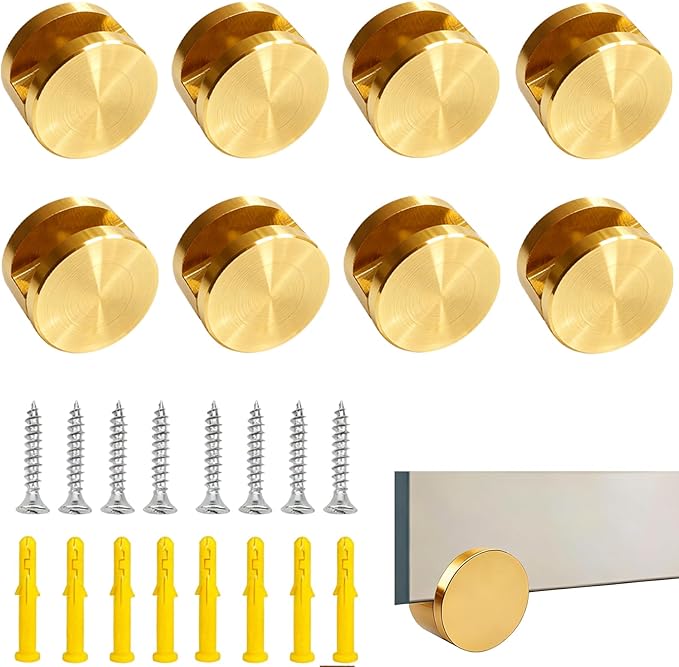 Aluminum Mirror Clips, Round Shape Wall-Mounted Mirrors Bracket, Glass Clips Clamps Holder, Dresser Mirror Fixed Fitting for 5-11mm Thick Mirrors 8 Pcs (Gold)