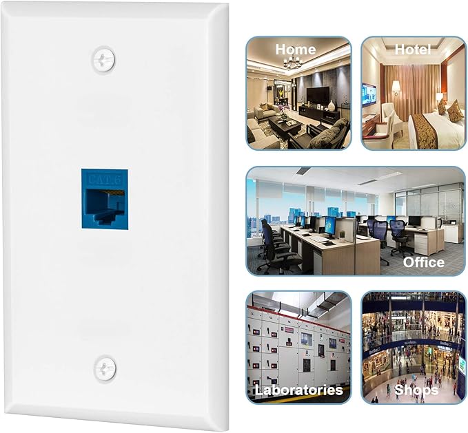 2 Pairs Ethernet Wall Plate Cat6 1 Port Keystone Jack Wall Plate with RJ45 Coupler Outlet Connector and Single Gang Low Voltage Mounting Bracket