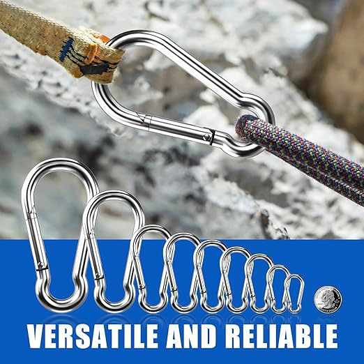 Small Carabiner Clip Hooks, 50pcs 1.97 inch Carabiners Heavy Duty, 304 Stainless Steel Spring Snap Hook Fits Camping Hiking, Metal Clips for Rope Chain Keys Rings
