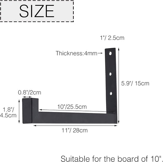 OVOV 6 Pack Heavy Duty Shelf Brackets Wall Mounted Industrial Farmhouse Floating Shelf Brackets with Lip (Black 10")