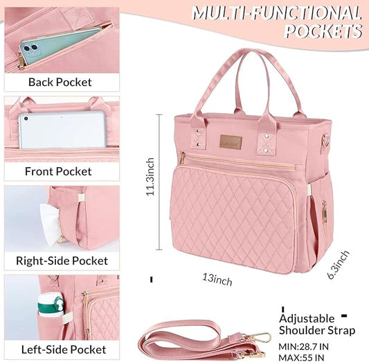EASYA Large Women Lunch Bags for Work Insulated/Insulated Adult Lunch Box for Womens/Nylon Thermal Lunch Bag for Women/Cooler Lunch Tote Bag (Newly upgraded shimmering blush pink)