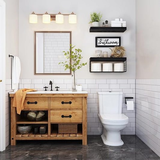 QEEIG Bathroom Shelves Over Toilet - Paper Storage Wall Mounted Farmhouse Decor Decorations Aesthetic Décor Sign Small Floating Shelf 2+1 Set 16 inch, Black (020B)
